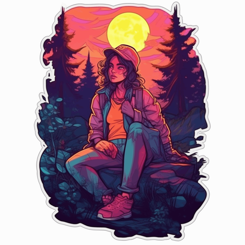 Girl In The Woods Sticker Cup Laptop Car Vehicle Window Bumper Vinyl Decal - 第 1/10 張圖片
