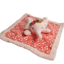 Levtex Elephant Baby Security  Blanket Lovey Pink Floral Flowers Square Soft 