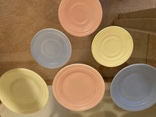 VINTAGE HAZEL ATLAS MODERNTONE LITTLE HOSTESS PARTY DISHES PASTEL.  6 PCS.