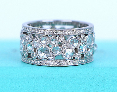 $16500 Tiffany Co Platinum Round Rose Cut Diamond Cobblestone Eternity Ring Band