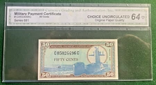 Military Payment Certificate 681 Submarine & Astronaut 1st Print 50¢ UNC MPC