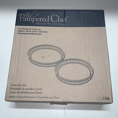 Pampered Chef Torte Pan Set of 2 Dark Metal Fluted 10.5'' Round Tart Flan Quiche