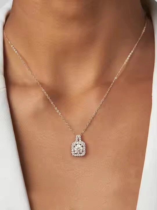 925 Argento Sterling Bottone Ciondolo Massiccio Vero Moissanite Taglio Rotondo - Immagine 4 di 4