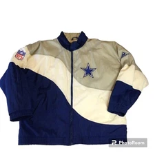 VTG Dallas Cowboys Pro Line Apex One Nylon NFL Jacket Men XL Back Spellout Swirl