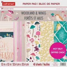 Woodland & Wings by Craft Smart Scrapbook 12"x12" Paper Pad 48 Sheets Mushrooms