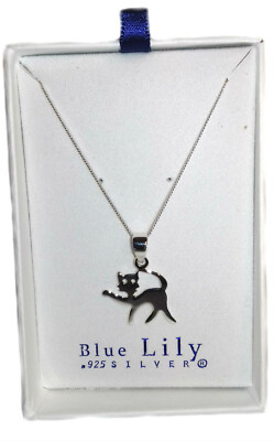 Sterling Silber Katze Anhänger, 18 Zoll Kette, blaue Lilie, Geburtstage, Geschenke P603BC