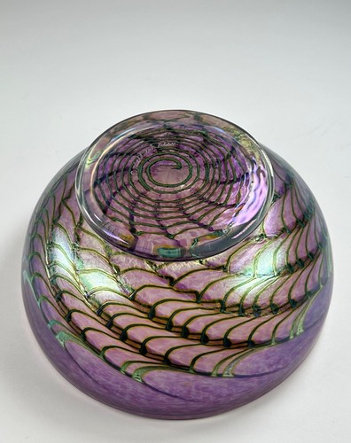 Robert Held Canadian Art Glass Hand Blown Bowl SIGNED Purple Pulled Feathers - Picture 8 of 17