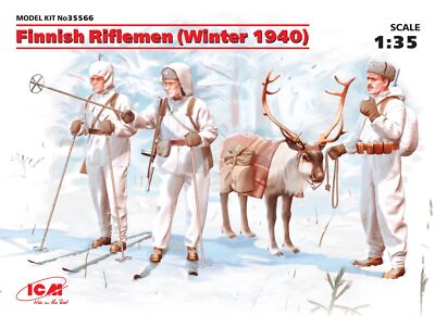 ICM 35566 1:35 Finnische Schützen (Winter 1940) (4 Figuren - 3 Schütze, 1 Rentier