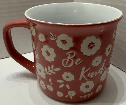 Set Of 2~Be Kind~Pink & Ivory Floral 16 oz. 3D Glazing Coffee Tea Coco Mug Cup - Picture 2 of 7