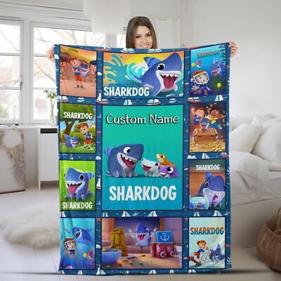 Sharkdog Movie Personalized Bedding, Max Shark Dog Custom Name Blanket