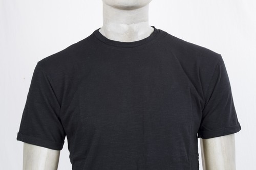 T-SHIRT CENSURED GIRO COLLO NERA IN COTONE FIAMMATO LEGGERO BASICA SLIM - Foto 2 di 7