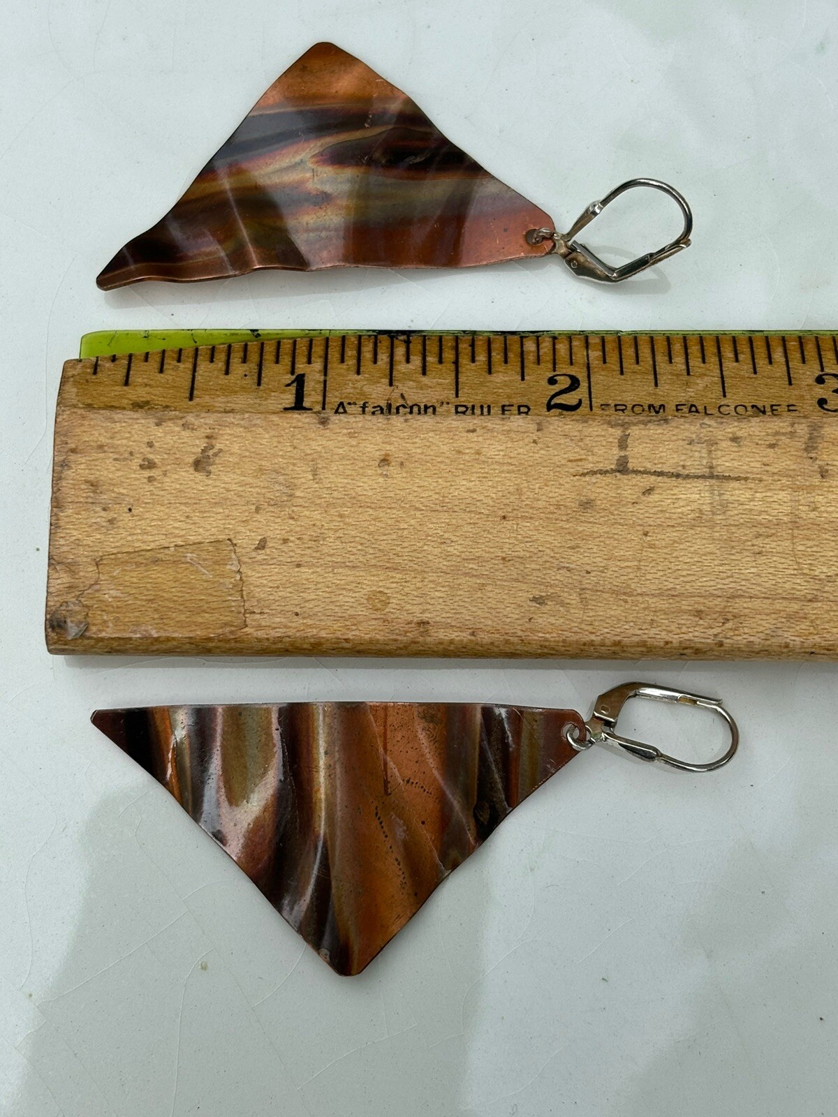 Modernist Oxidized Copper Triangular Pierced Earr… - image 4
