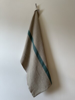 Charvet Editions ''Doudou Stripe'' (Natur & Aqua), Geschirrtuch aus gewebtem Leinen Frankreich