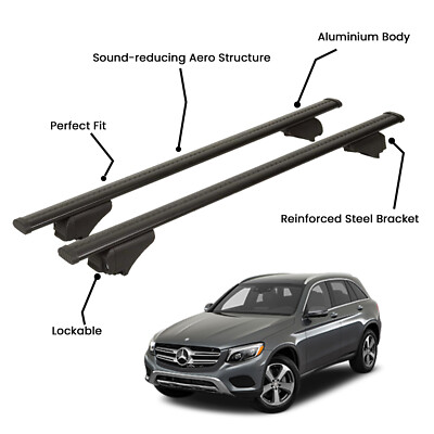 2 Pcs Black Roof Rack Cross Bars For  MERCEDES X253 GLC SUV 2015-2022