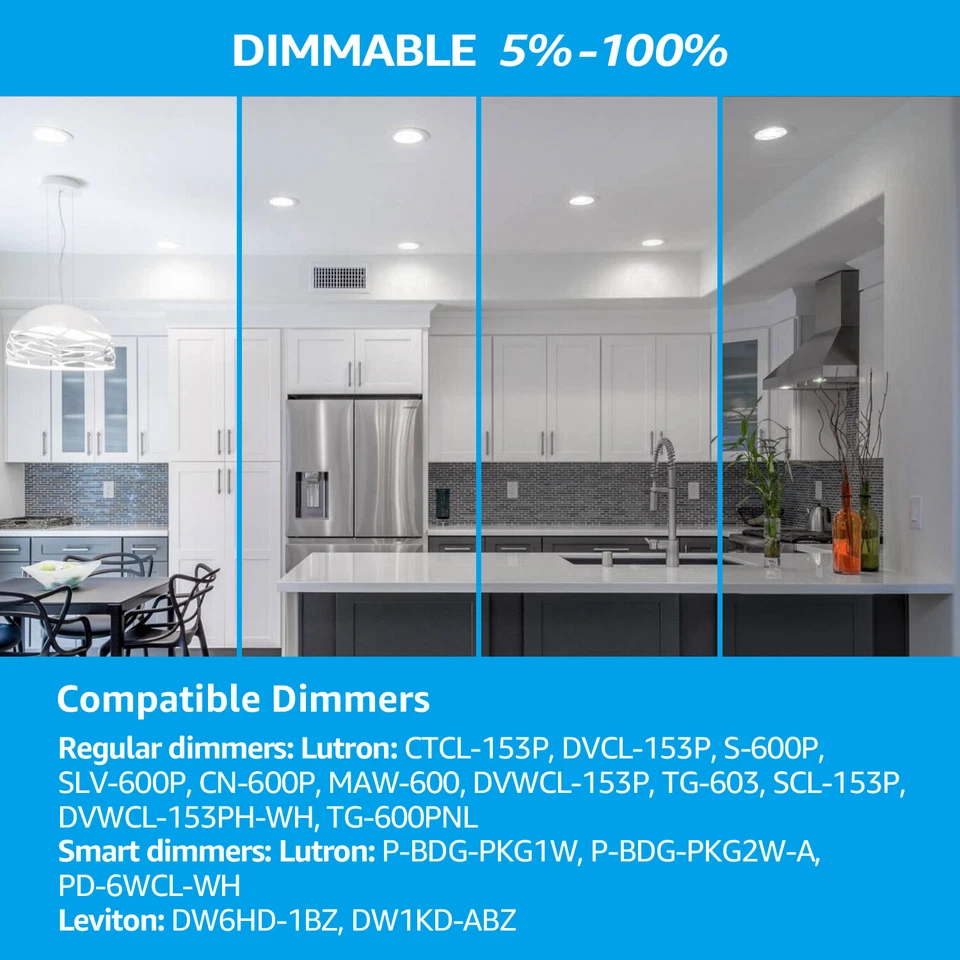 Paquete de 12 accesorios de iluminación de techo empotrados regulables ultrafinos de 6 pulgadas, con J-Box Foto 4 de 4