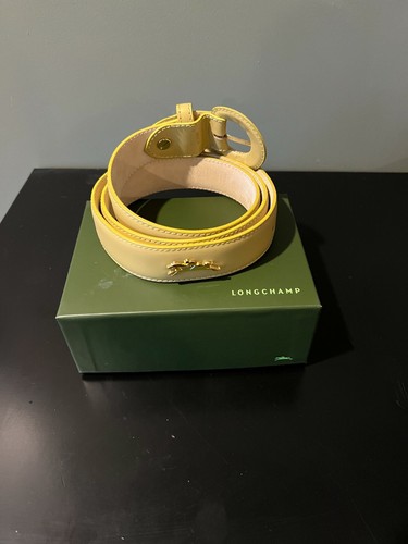 NEW LONGCHAMP YELLOW GOLD LOGO BUCKEL LEATHER BELT - Picture 2 of 4
