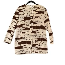 Vintage Guy Laroche Paris Brown Cream Button Up Blouse Shirt Size 38 AU 10 Top