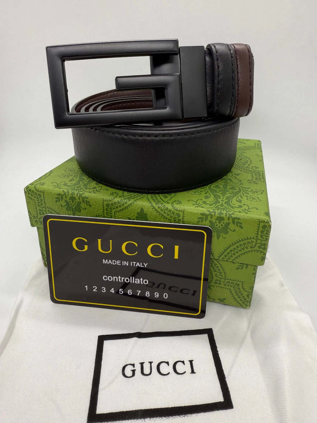Rare ceinture cuir unisexe GUCCI Limited spéciale couleur noir + marron avec boite