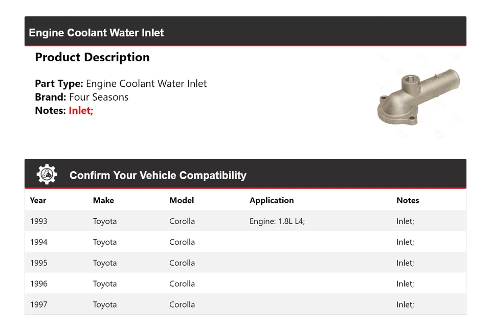 Entrada de agua refrigerante motor Toyota Corolla 1993-1997 4 estaciones 1994 1995 1996 Foto 2 de 4