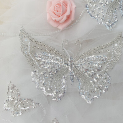 Perline Farfalla Orlo Sposa Danza Abito Pizzo Applique Matrimonio