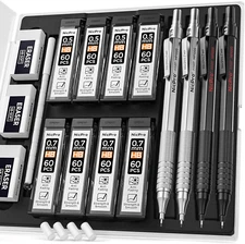Nicpro 4 Pack Metal Mechanical Pencil Set 0.5 mm & 0.7mm with Case, Artist Penci