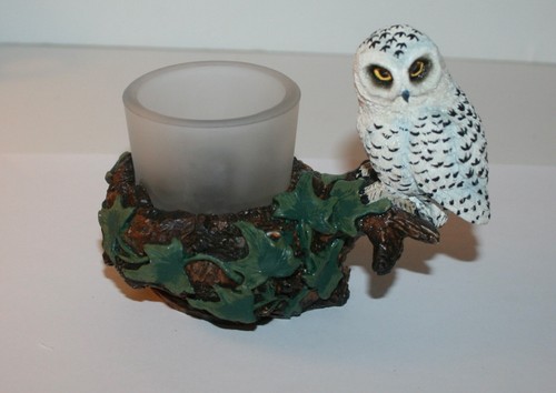 Ceramic and Glass White Owl Candle Holder - Picture 1 of 5