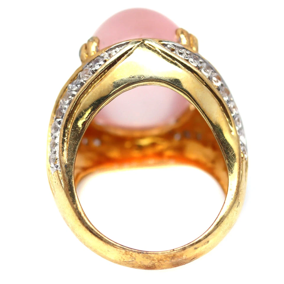 Кольцо из серебра 925 пробы с неотапливаемым розовым кварцем и белым цирконием размер 8 - Изображение 3 из 4