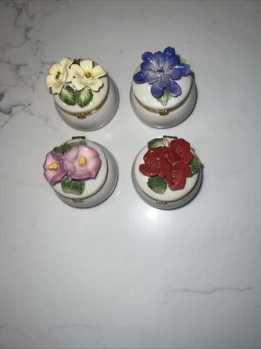 4 Floral Hinged Ceramic Trinket Boxes