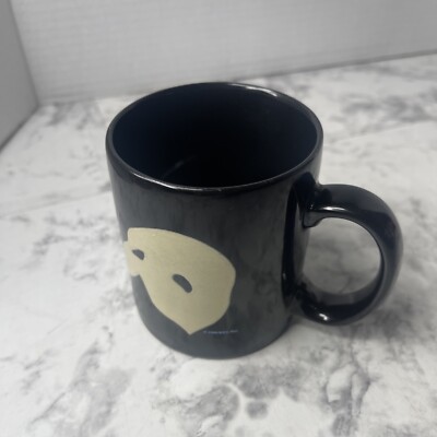 Vintage 1986 Phantom of the Opera Black Coffee Mug with Mask Design