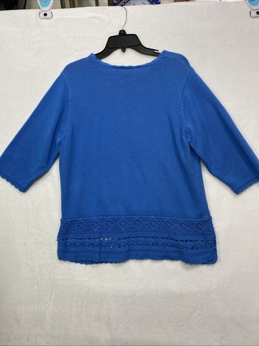 Denim & Co. Woman's Blue 3/4 Sleeve w/Crochet Trim Pullover Sweater Plus Size 1X - Picture 11 of 15