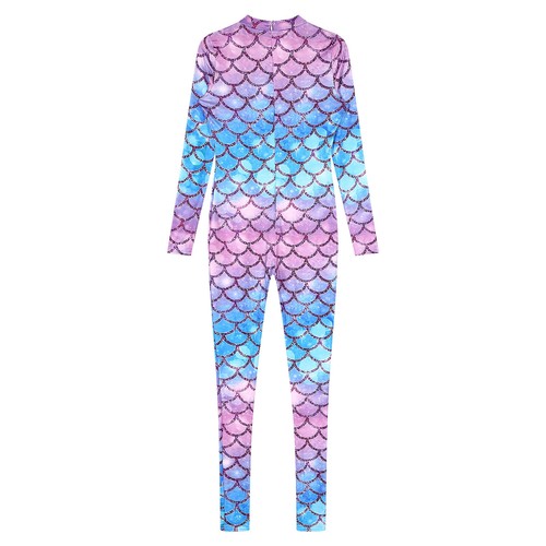 Women's Bodysuit Long Sleeve Rompers Mock Neck Fish Scale Print Athletic Catsuit - Picture 67 of 77