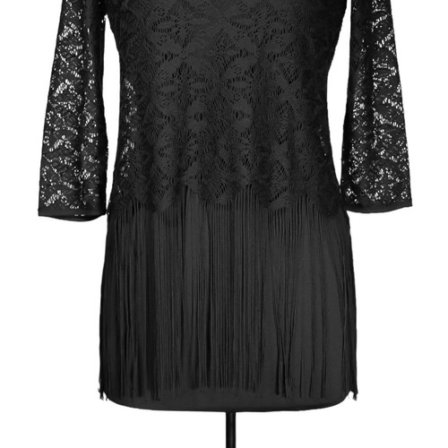 Zara Damen schwarz Blumen Spitze Häkel Quaste Crop Goth Whimsigoth Bluse Top XS - Bild 5 von 8