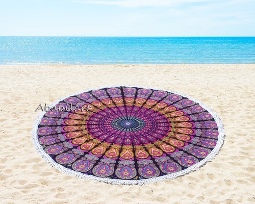 48" Beach Roundie Hippie Mandala Round Tapestry Boho Yoga Mat Bohemian Sheet US - Picture 135 of 149