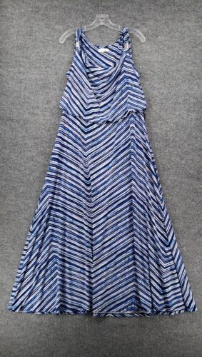 Calvin Klein Dress Womens L Large Blue Maxi A Line Striped Tank Blouson Flowy