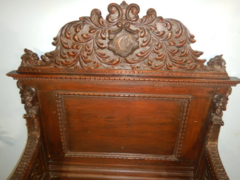 Резное европейское викторианское прихожее сиденье/скамейка посуда Италия - Изображение 4 из 4