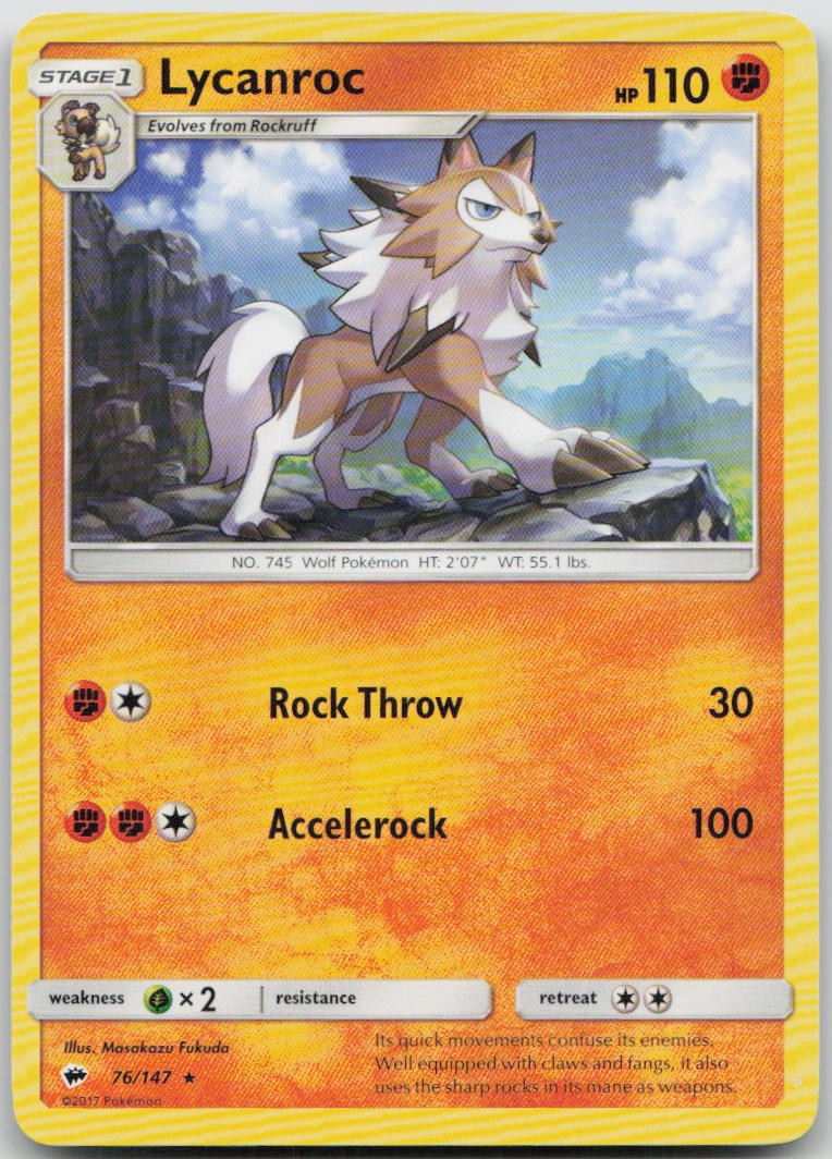 Lycanroc 76/147 Burning Shadows Rare Pokemon MP