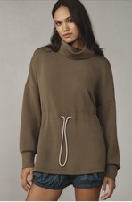 Varley Freya DoubleSoft Sweatshirt Olive Green Cowl Neck Drawstring Waist- Small