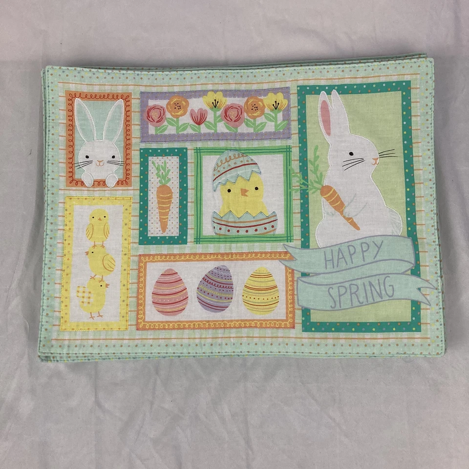 Set of 6 Happy Spring Easter Table Place Mat 18x13 Pastel Egg Chick Bunny Rabbit - Image 2 of 4