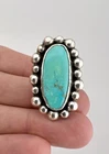 Vintage Navajo Sterling Silver High Grade Fox Turquoise Ball Oval Ring 1.5"