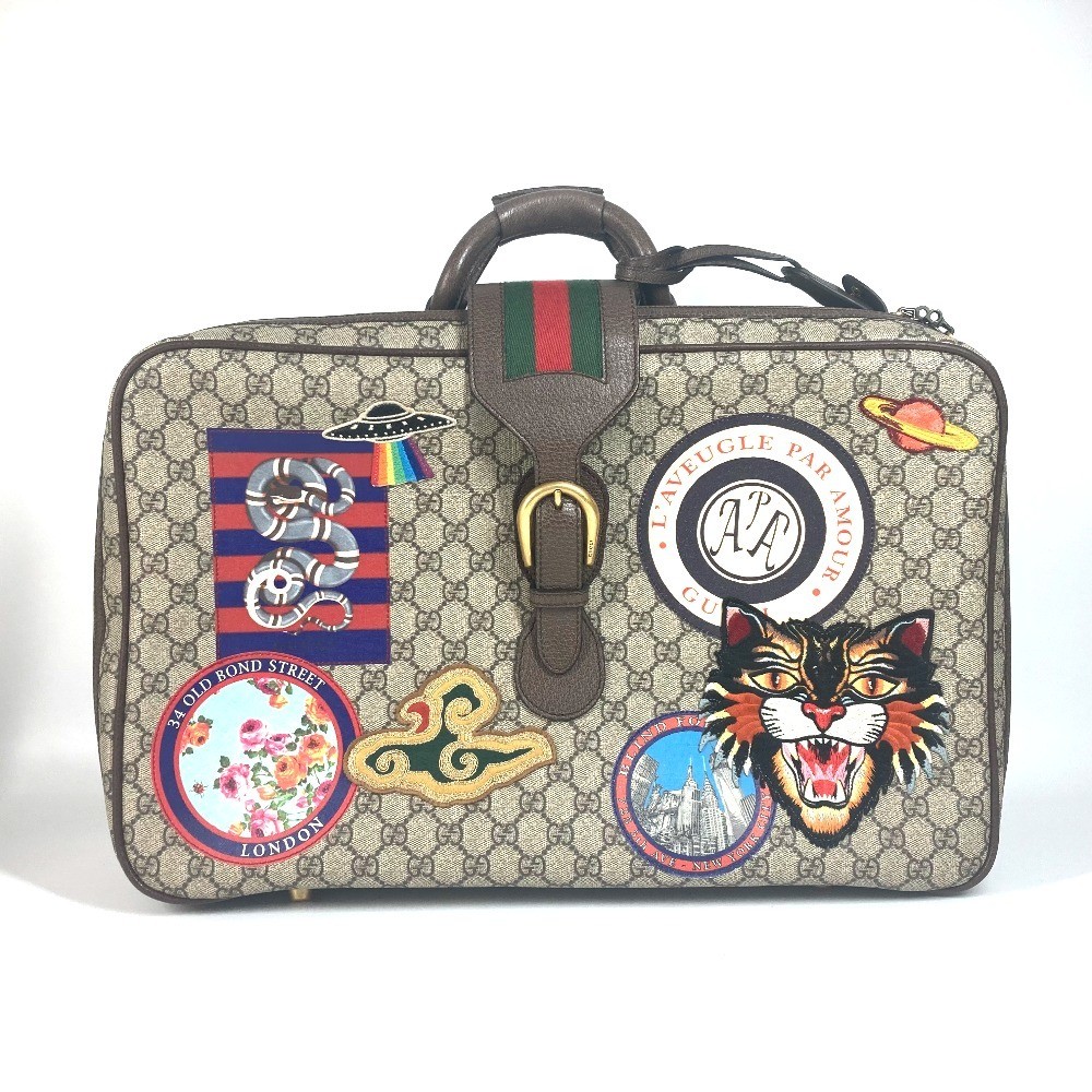 GUCCI 424501 GG Supreme Angry Cat Snake Patch Bag Travel Bag Trunk