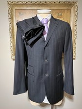 Vtg Polo By Ralph Lauren 3 Buttons Pinstripe Extra fine Wool 100's Suit 41L 40L