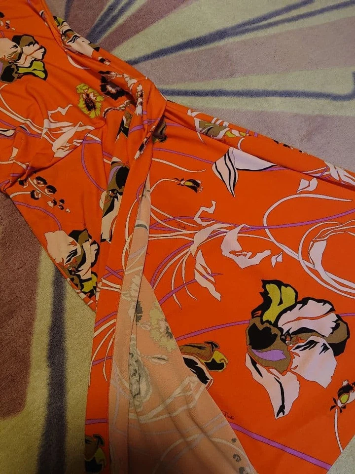 Emilio Pucci Floral Print Dress Size S Non-functioning Orange Sleeveless - Image 2 of 4