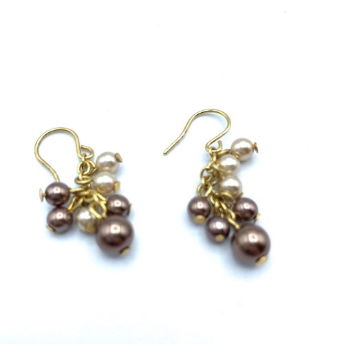 VTG RMN Glass Faux Pearl Necklace& earring set gold Tone 16"w/ 3" extension - Picture 6 of 7
