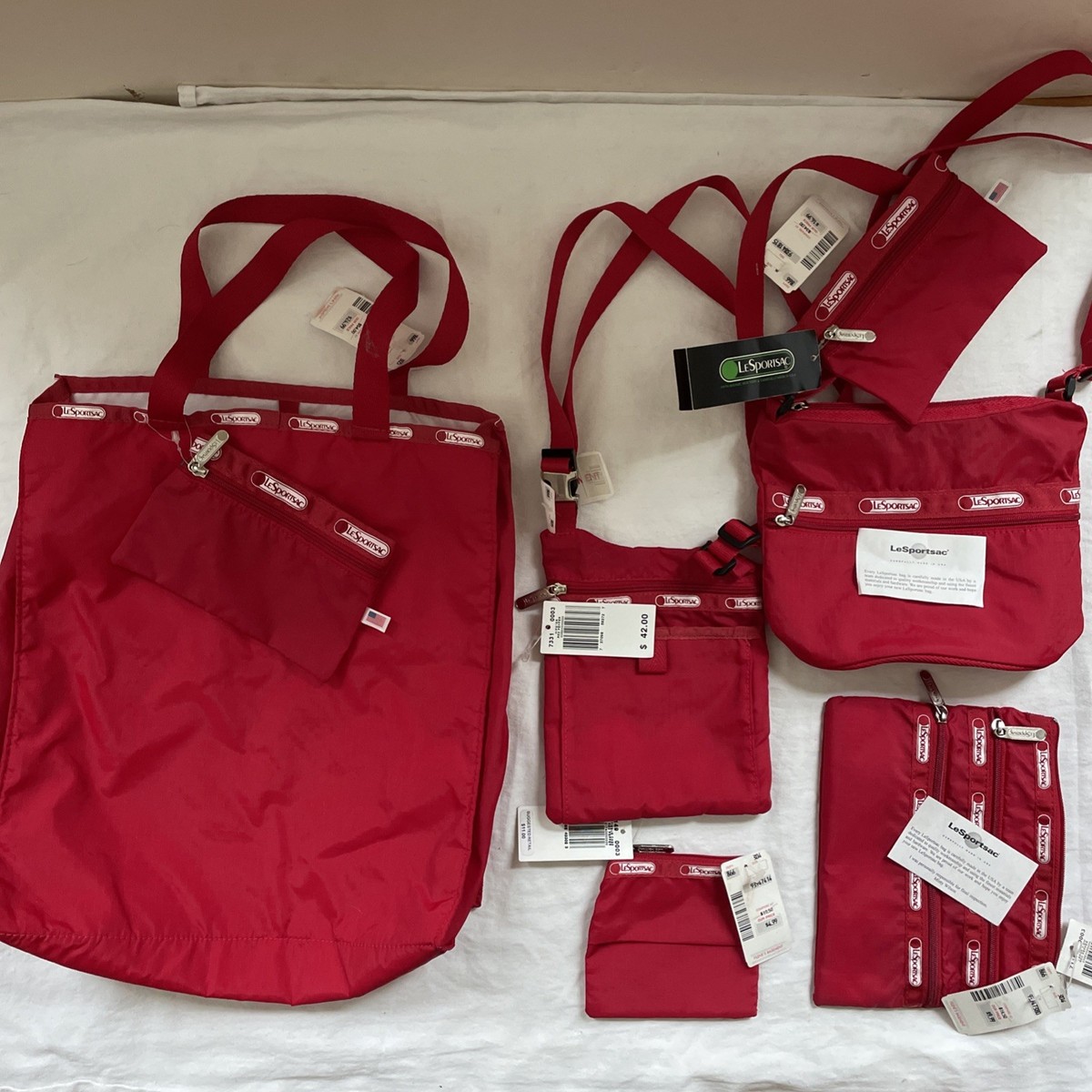 Vintage LeSportsac Red 7 Bag Lot Crossbody Tote New Old Stock NWT