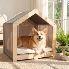 Indoor Dog House, Solid Wood Dogs House Bed with Washable Removable Cover, Co...