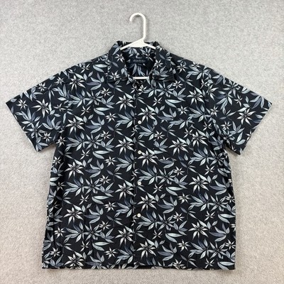 Brooks Brothers Shirt Mens Medium Blue Floral Camp Loop Collar Button Up Cotton