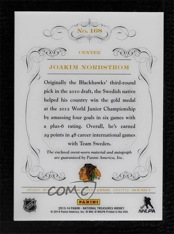 2013-14 National Treasures Rainbow /42 Joakim Nordstrom RPA Rookie Patch Auto RC - Image 2 of 2