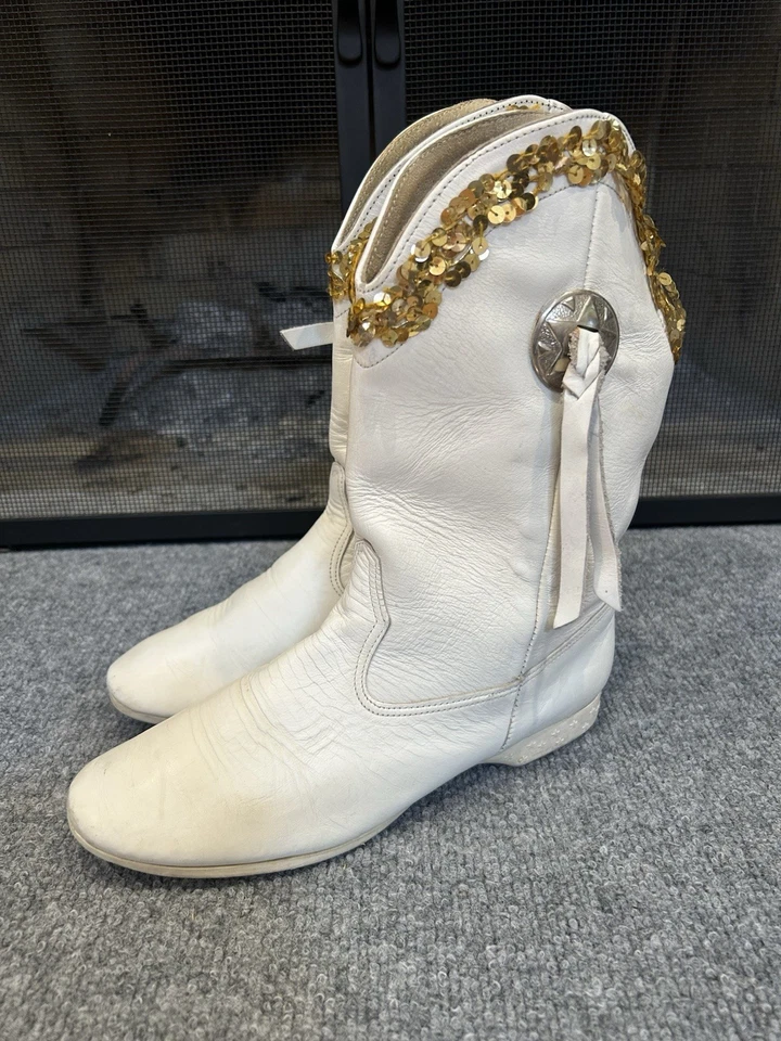 Linda Lewis Designs De Colección 1991 Blanco Western Botas de Baile Cheer Mujer’s 8.5 M (id1) Foto 4 de 4