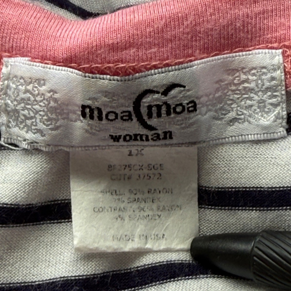 Moa Moa Black & White Striped Pink Raglan Sleeve Top 3/4 Sleeve