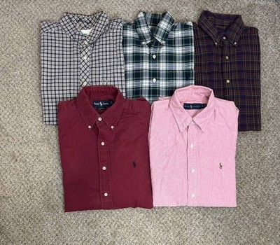 Lot of 5 Polo Ralph Lauren Lacoste Button Down Shirts Men M Plaid Cotton
